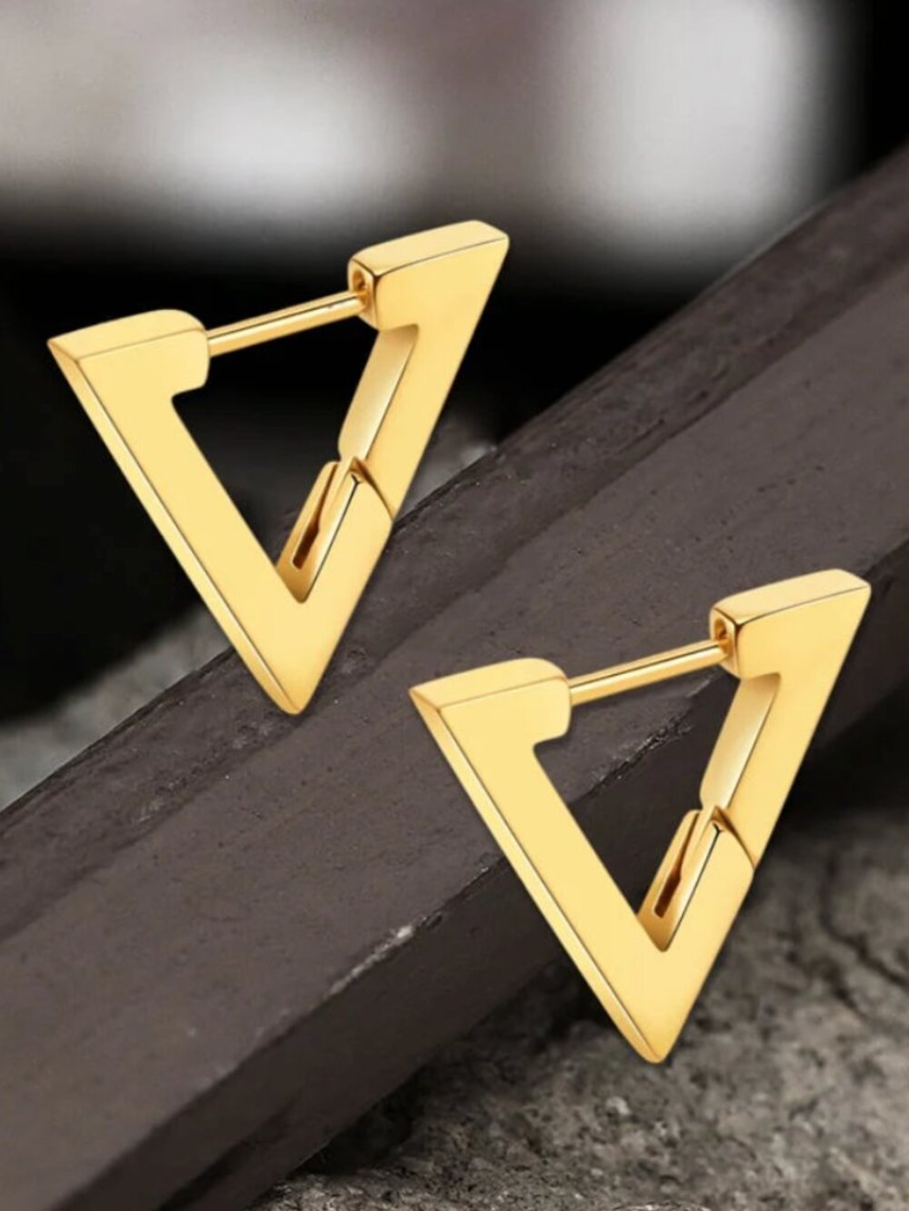 Gold Plated Stainless Steel Triangle Huggie Earrings • Sleek Boho Vibe